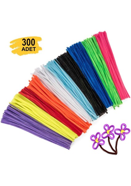 Karışık Renkli Şönil Seti , 300 Adet 30 cm Tüylü Tel Eğitici Şönil Seti , Peluş Tel modelleri