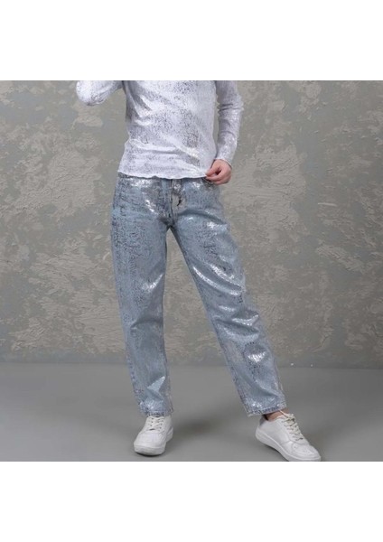 Varak Baskılı Ayarlana Bilir Bel Kız Kot Pantolon - Mavi fiyatları