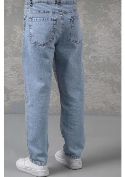 Varak Baskılı Ayarlana Bilir Bel Kız Kot Pantolon - Mavi modelleri