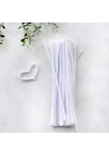 Beyaz Renkli Şönil, 25 Adet Eğitici Şönil Seti, Tüylü Tel, 30 Cm, Peluş Tel
