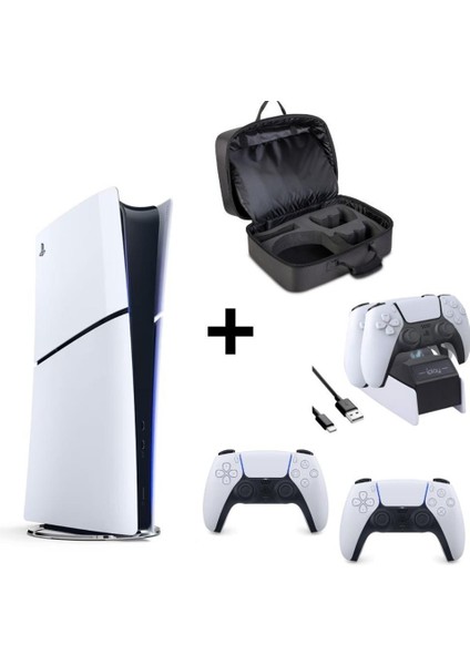 Playstation 5 Dijital Slim + 2 Dualsense + Siyah Playstation Çantası + Şarj Istasyonu