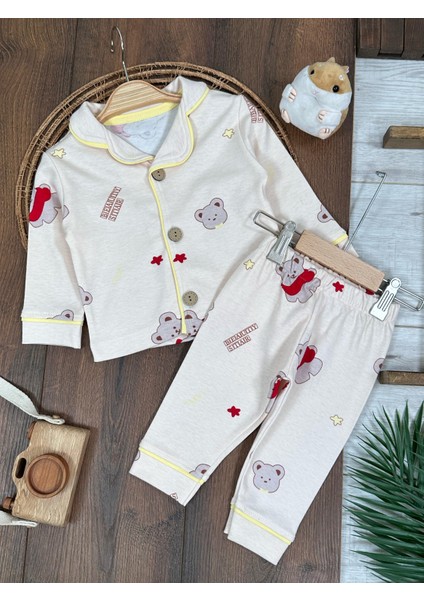 Ayıcık Baskılı Unisex Bebek Pijama Takımı