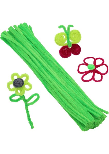 25 Adet Yeşil Renkli Şönil 30 cm Eğitici Şönil Seti, Tüylü Tel, Peluş Tel fiyatları