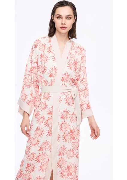 Pembe Çiçek Desenli Uzun Kimono 5043 fiyatları
