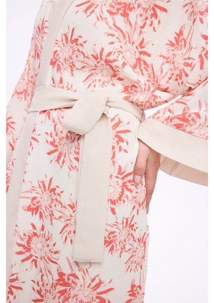 Pembe Çiçek Desenli Uzun Kimono 5043 modelleri