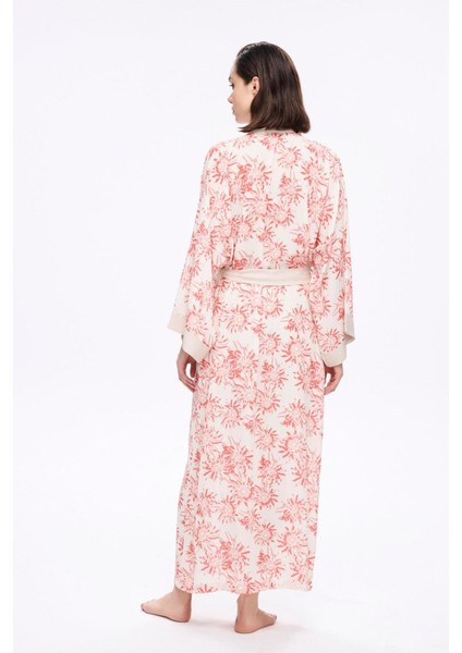 Pembe Çiçek Desenli Uzun Kimono 5043 fırsatları