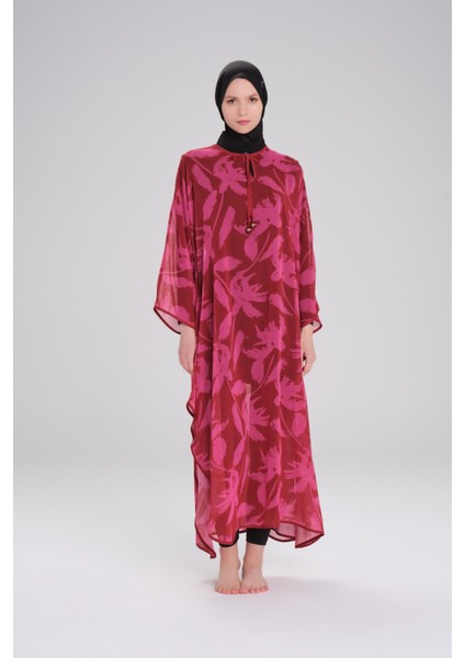 Desenli Bordo Uzun Pareo 4092