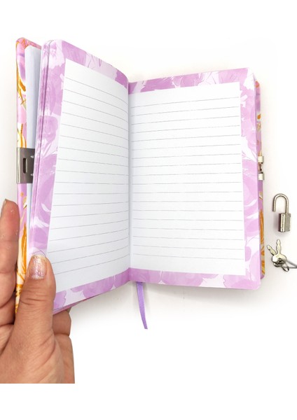 Çiçek Ebru Desen Hatıra Defteri (Günlük) Kilitli Defter 80 Yaprak - Mor modelleri