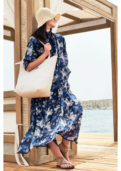 Desenli Mavi Uzun Pareo 4089