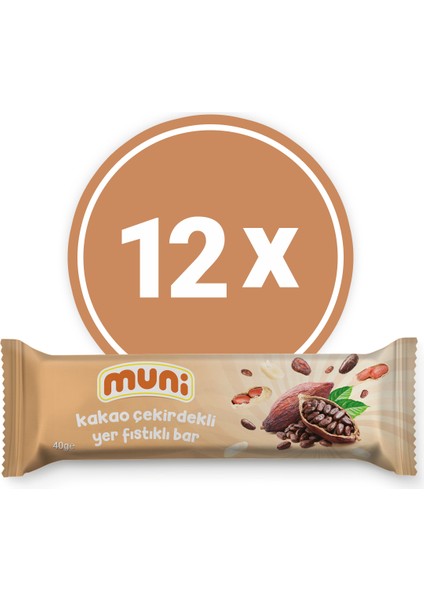 Kakao Çekirdekli Yer Fıstığı Barı, 40 gr x 12 Adet