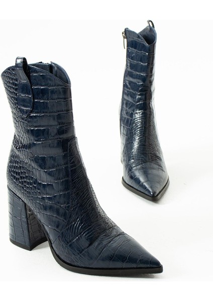 Kadın Hakiki Deri Kroko Bot Lacivert modelleri