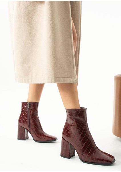 Kadın Hakiki Deri Bot Bordo Kroko