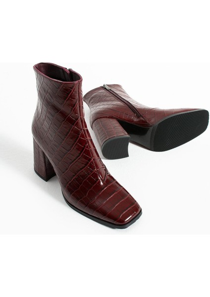 Kadın Hakiki Deri Bot Bordo Kroko modelleri