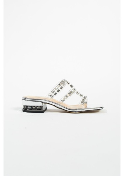 Kadın Hakiki Deri Taş Detaylı Terlik Gümüş fiyatları