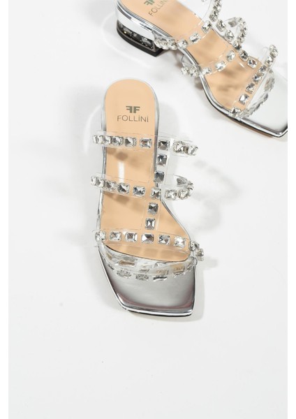 Kadın Hakiki Deri Taş Detaylı Terlik Gümüş fırsatları