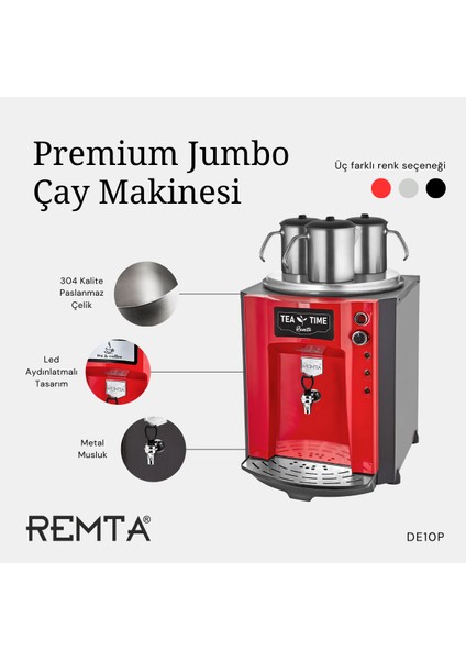 3 Demlikli 40 Lt Premium Jumbo Çay Makinesi Şamandıralı Kırmızı - DE10SP fiyatları