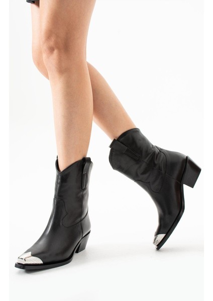 Kadın Hakiki Deri Bot Siyah