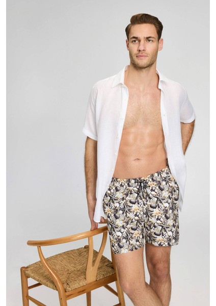 Kısa Kollu Saf Keten Beyaz Gömlek