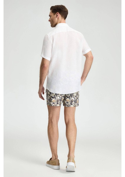 Kısa Kollu Saf Keten Beyaz Gömlek modelleri