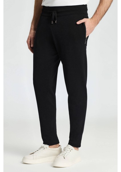 Bağcıklı Siyah Slim Fit Triko Pantolon