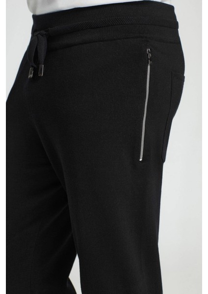 Bağcıklı Siyah Slim Fit Triko Pantolon fırsatları