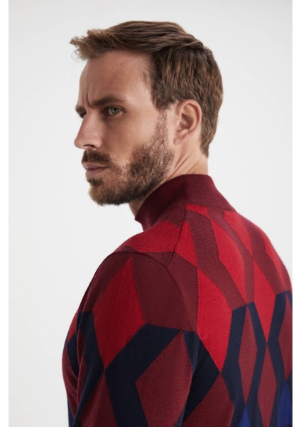 Extrafine Merino Desen Lupetto Yaka Lacivert Triko fırsatları