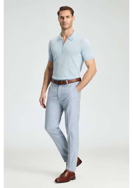 Pamuk Keten Karışım Orta Mavi Chino Pantolon fırsatları