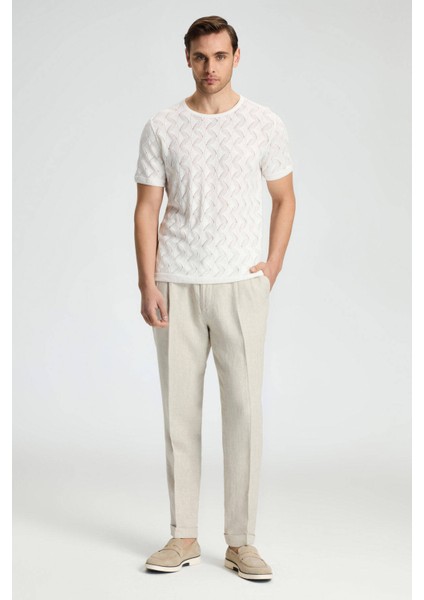 Saf Keten Krem Rengi Pileli Pantolon fiyatları