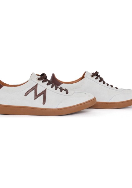 El Yapımı Süet Deri M Logo Detaylı Beyaz Sneaker fiyatları