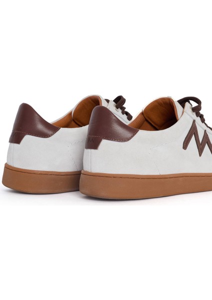 El Yapımı Süet Deri M Logo Detaylı Beyaz Sneaker modelleri