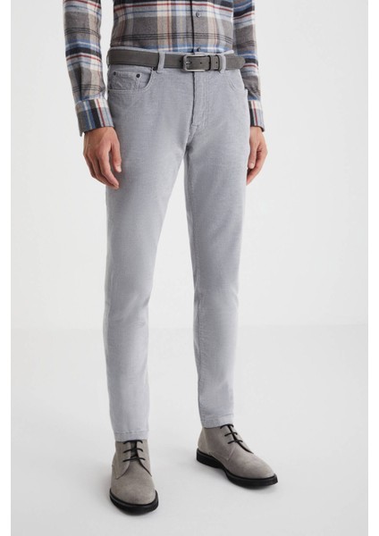 Kaşmir Pamuk Karışım 5 Cep Açık Gri Pantolon