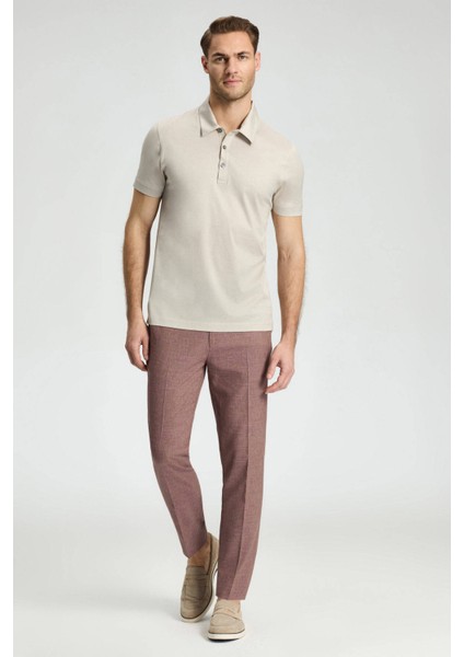 Merserize Pamuk Açık Bej Polo Yaka T-Shirt