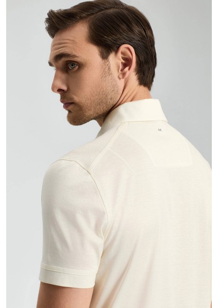 Merserize Pamuk Krem Rengi Polo Yaka T-Shirt modelleri