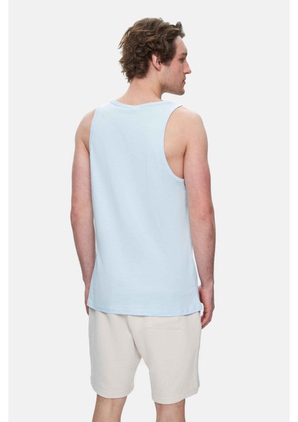 Pebble Açık Mavi Sıfır Kol Oversize Baskılı Oversize Erkek Tshirt