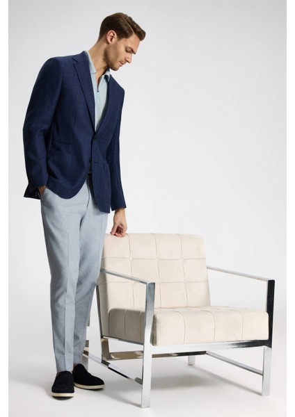 Pamuk Keten Karışım Orta Mavi Chino Pantolon fiyatları