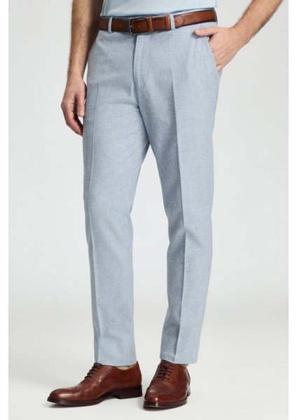 Pamuk Keten Karışım Orta Mavi Chino Pantolon modelleri