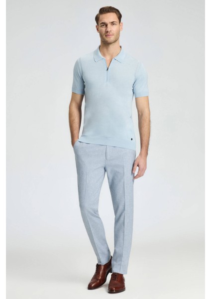 Pamuk Keten Karışım Orta Mavi Chino Pantolon indirimleri