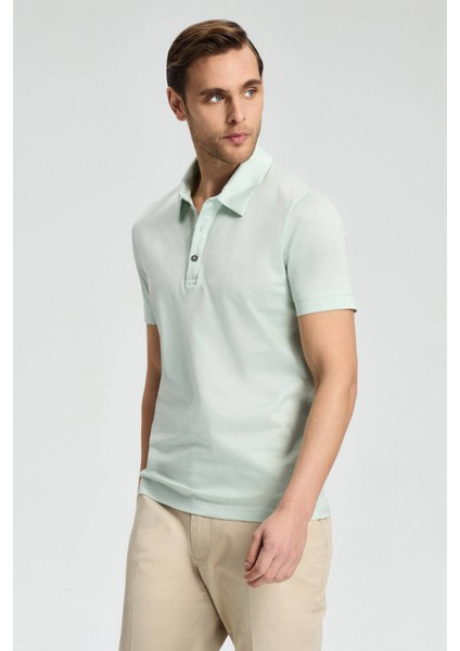 Merserize Pamuk Açık Yeşil Polo Yaka T-Shirt