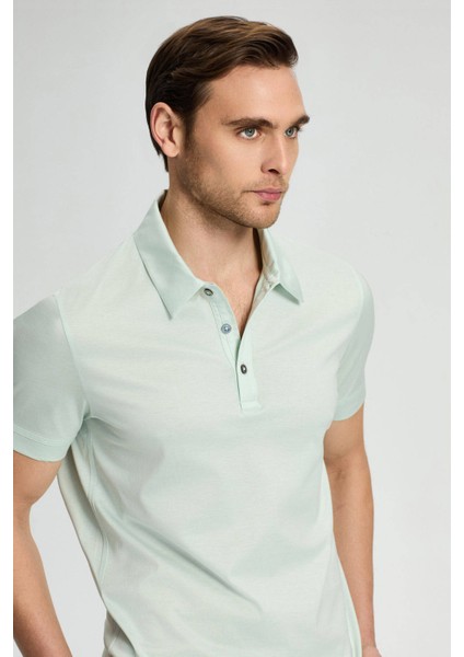 Merserize Pamuk Açık Yeşil Polo Yaka T-Shirt