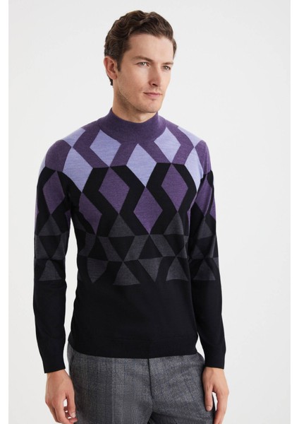 Extrafine Merino Desenli Lupetto Yaka Siyah Triko fırsatları