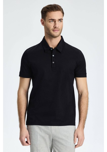 Merserize Pamuk Siyah Polo Yaka T-Shirt