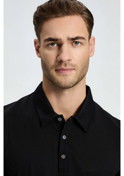 Merserize Pamuk Siyah Polo Yaka T-Shirt