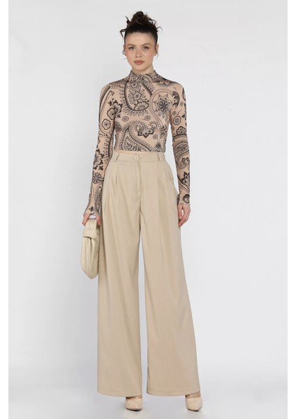 Kadın Yüksek Bel Pileli Kumaş Pantolon