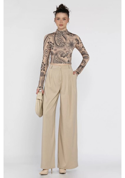 Kadın Yüksek Bel Pileli Kumaş Pantolon fiyatları