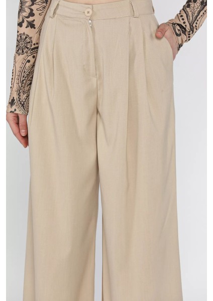 Kadın Yüksek Bel Pileli Kumaş Pantolon modelleri