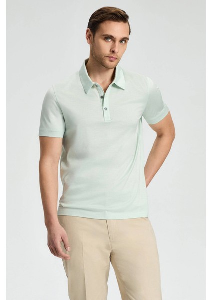 Merserize Pamuk Açık Yeşil Polo Yaka T-Shirt
