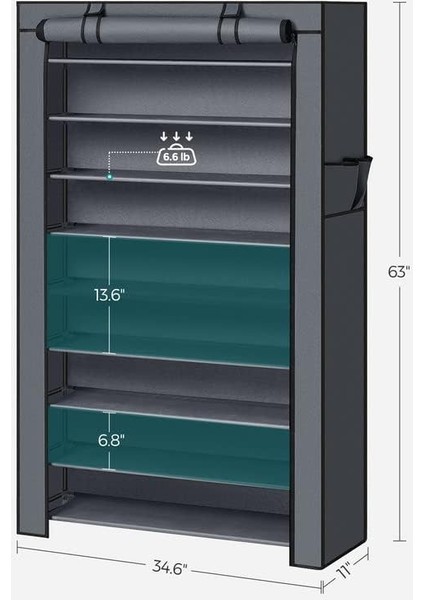 Songmıcs Shoe Rack, 9 Tier Shoe Organizer With Nonwoven Fabric Cover, Shoe Storage Shelf For 40-50 Pairs Of Shoes, Entryway, Suitable For Sneakers, High Heels, Flats, And Boots, Grey RXJ36G01