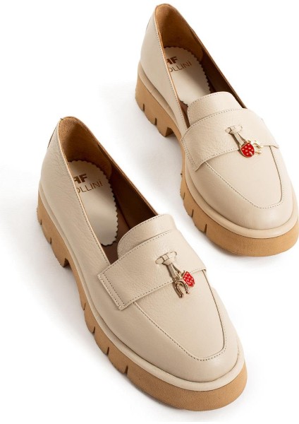 Kadın Hakiki Deri Loafer Krem