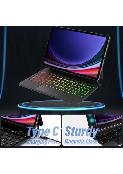 Samsung Galaxy Tab S10 Fe 10.9 Uyumlu Magic Keyboard Touchpad Rgb Işıklı Klavyeli Tablet Kılıfı SM-X520 X526B X528U 2025