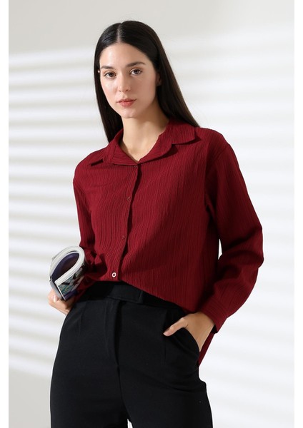 Regular Fit Uzun Kollu Durres Dokulu Kadın Gömlek modelleri